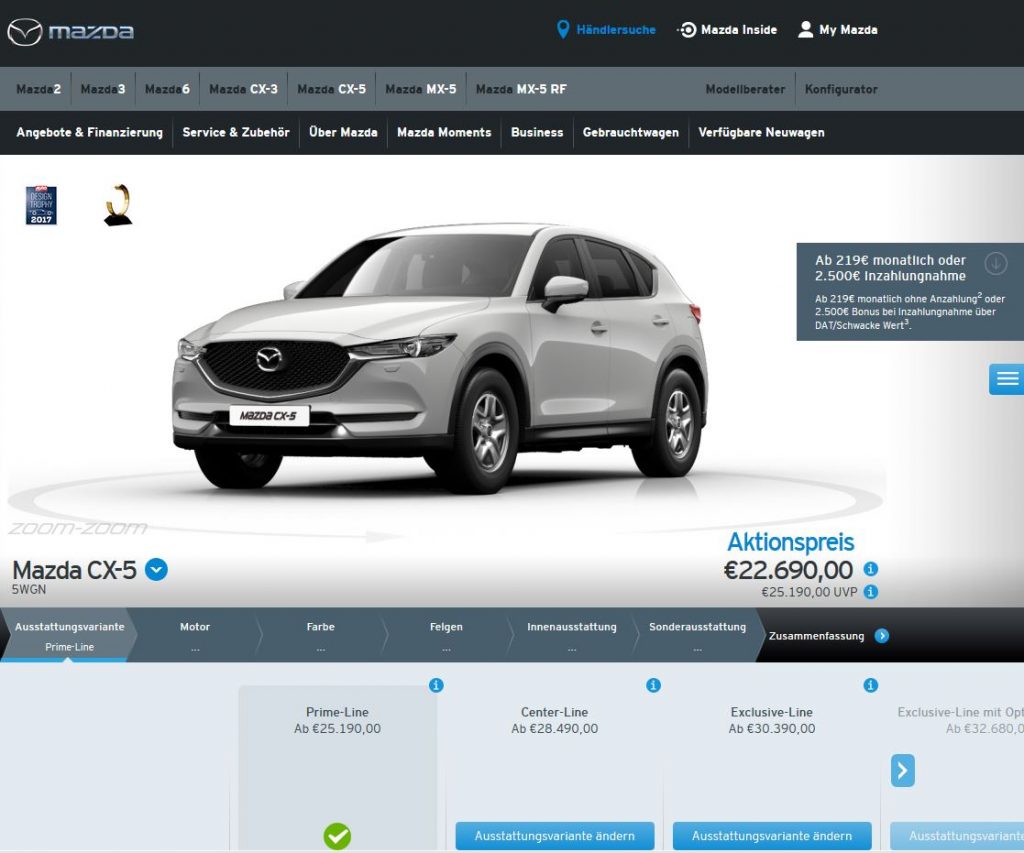 Screenshot Mazda-Konfigurator CX5