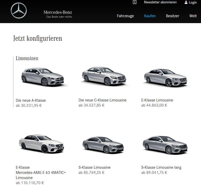 Mercedes Konfigurator Übersicht