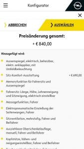 Opel Konfigurator: Aufpreis 150€ plötzlich 840 Euro