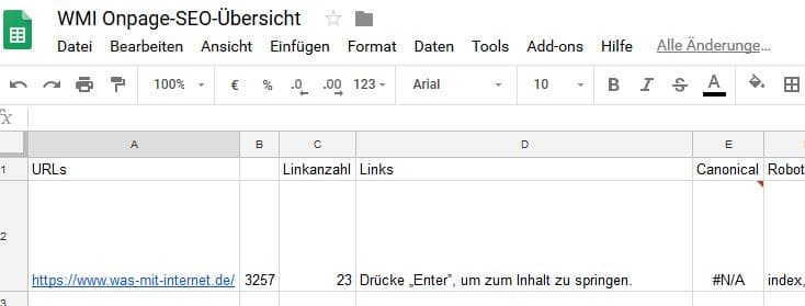 SEO Analyse mit Google Sheets