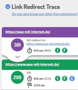 Screenshot von Link Redirect Trace